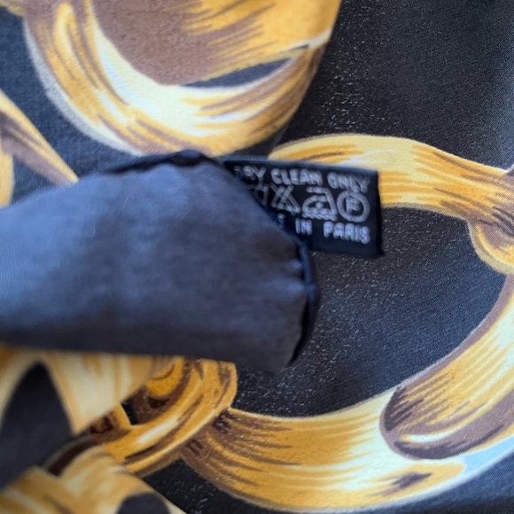 Chanel Scarf Silk Black Gold Chain link Gold Coin Logo - Picture 2 of 7